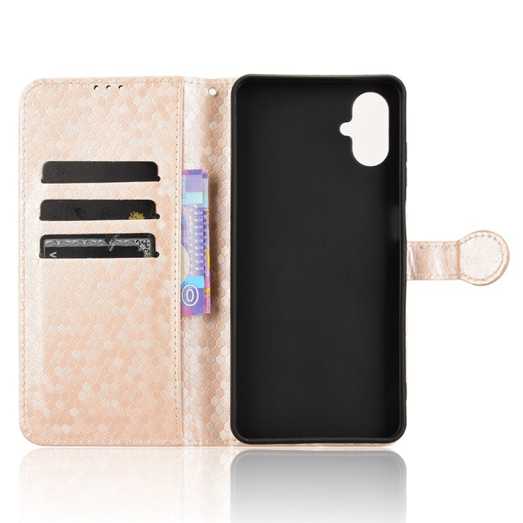 For Samsung Galaxy F06 5G / M06 5G Wallet Case Dot Pattern Imprint PU Leather Phone Cover - Rose Gold