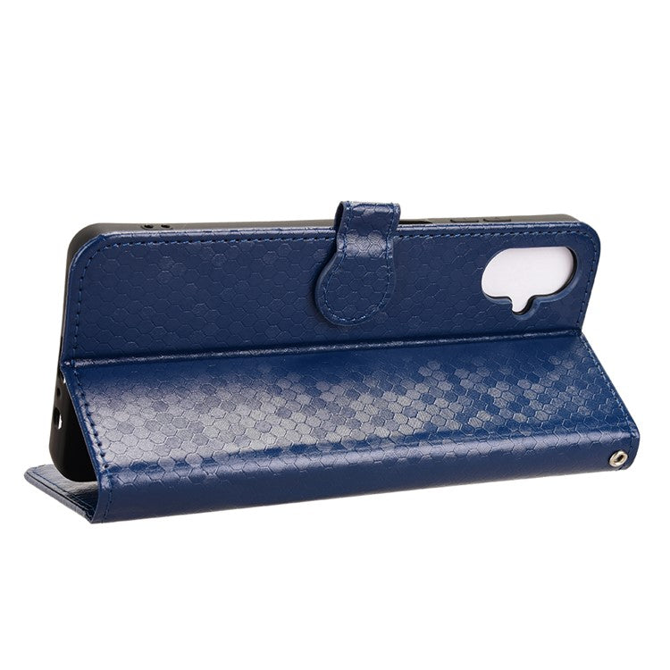 For Samsung Galaxy F06 5G / M06 5G Wallet Case Dot Pattern Imprint PU Leather Phone Cover - Dark Blue