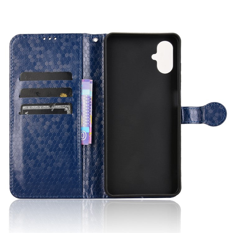 For Samsung Galaxy F06 5G / M06 5G Wallet Case Dot Pattern Imprint PU Leather Phone Cover - Dark Blue