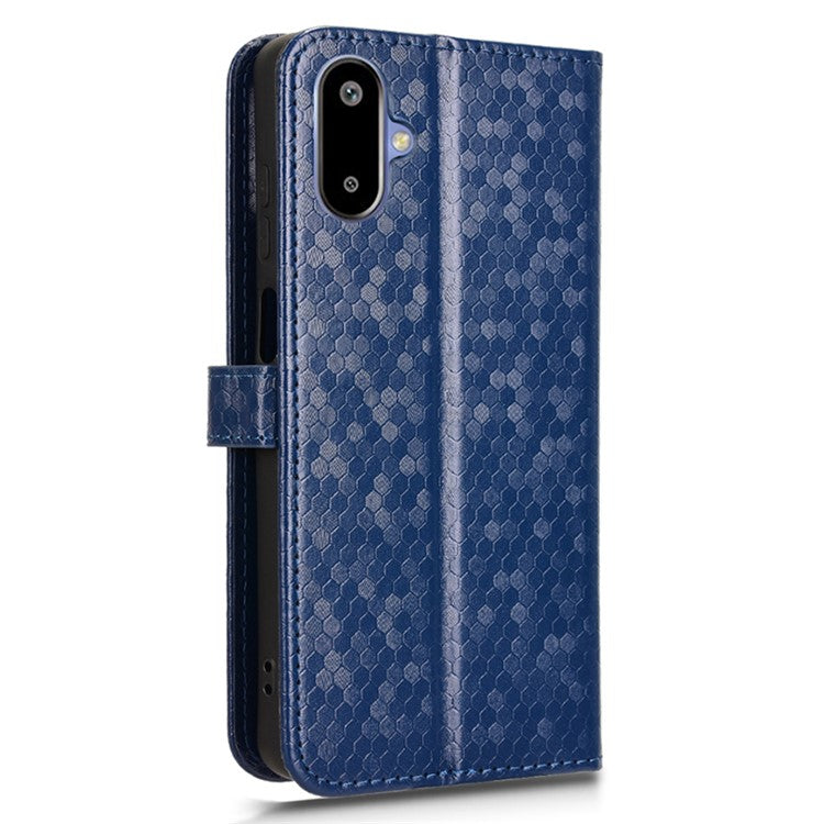 For Samsung Galaxy F06 5G / M06 5G Wallet Case Dot Pattern Imprint PU Leather Phone Cover - Dark Blue