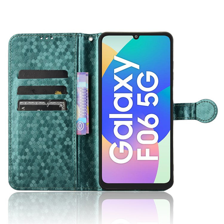 For Samsung Galaxy F06 5G / M06 5G Wallet Case Dot Pattern Imprint PU Leather Phone Cover - Green