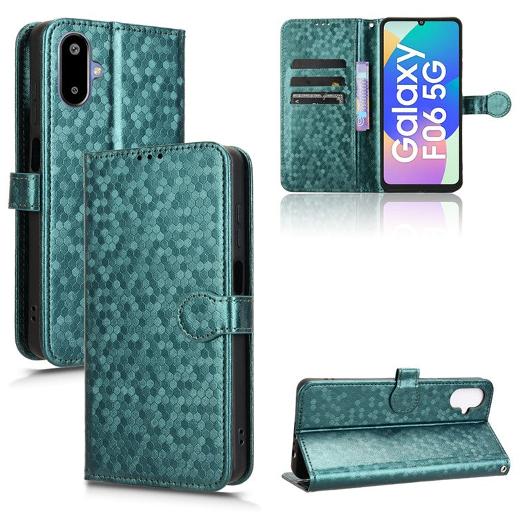 For Samsung Galaxy F06 5G / M06 5G Wallet Case Dot Pattern Imprint PU Leather Phone Cover - Green