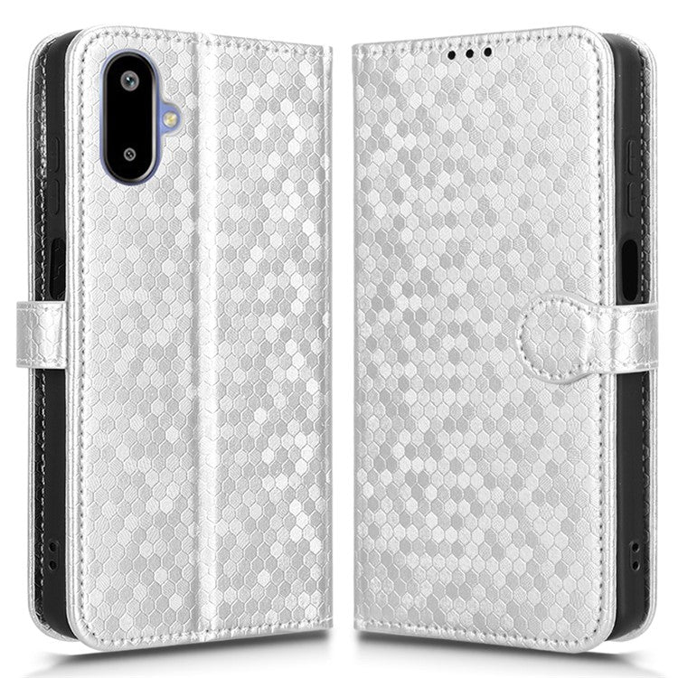 For Samsung Galaxy F06 5G / M06 5G Wallet Case Dot Pattern Imprint PU Leather Phone Cover - Silver