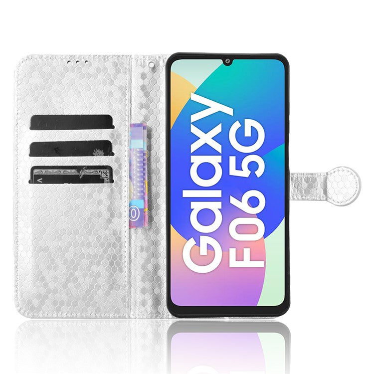 For Samsung Galaxy F06 5G / M06 5G Wallet Case Dot Pattern Imprint PU Leather Phone Cover - Silver