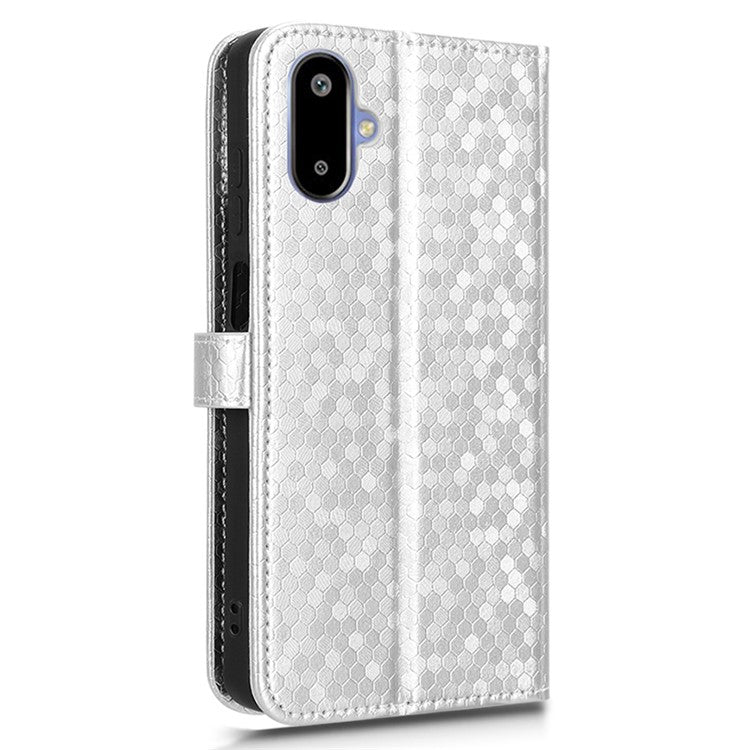 For Samsung Galaxy F06 5G / M06 5G Wallet Case Dot Pattern Imprint PU Leather Phone Cover - Silver