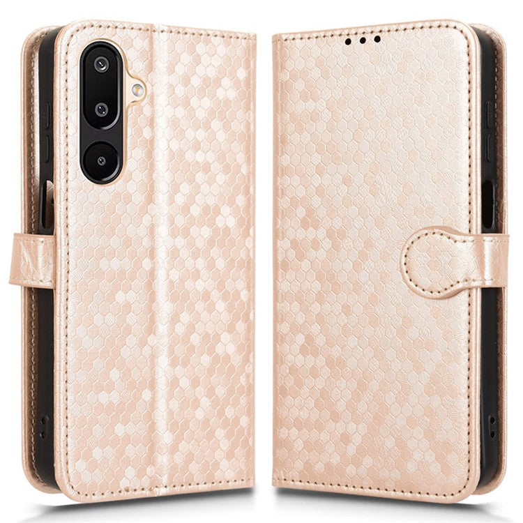 For Samsung Galaxy M16 5G / F16 5G Wallet Case Dot Pattern Imprint PU Leather Phone Cover - Rose Gold