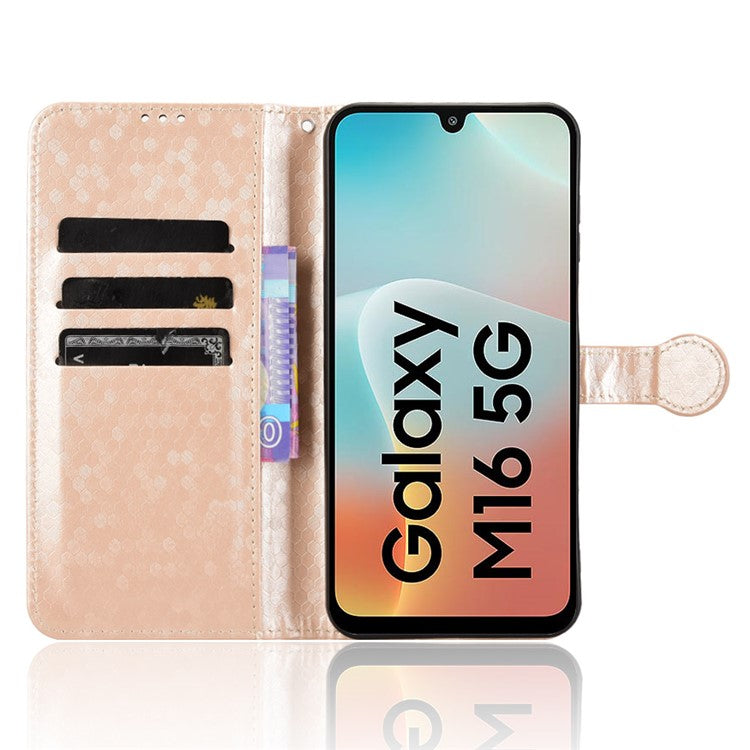 For Samsung Galaxy M16 5G / F16 5G Wallet Case Dot Pattern Imprint PU Leather Phone Cover - Rose Gold