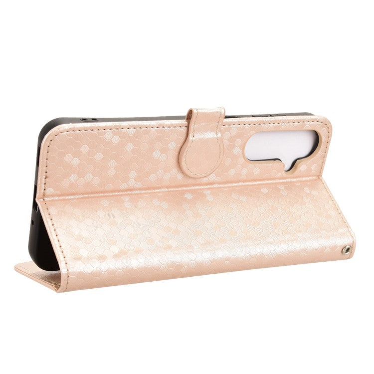 For Samsung Galaxy M16 5G / F16 5G Wallet Case Dot Pattern Imprint PU Leather Phone Cover - Rose Gold
