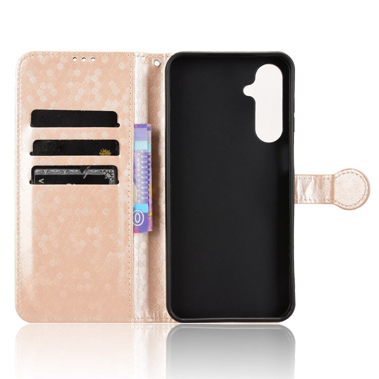 For Samsung Galaxy M16 5G / F16 5G Wallet Case Dot Pattern Imprint PU Leather Phone Cover - Rose Gold