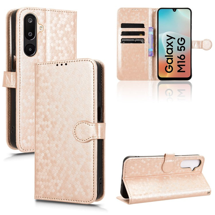 For Samsung Galaxy M16 5G / F16 5G Wallet Case Dot Pattern Imprint PU Leather Phone Cover - Rose Gold