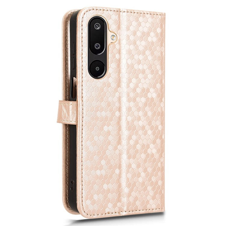For Samsung Galaxy M16 5G / F16 5G Wallet Case Dot Pattern Imprint PU Leather Phone Cover - Rose Gold