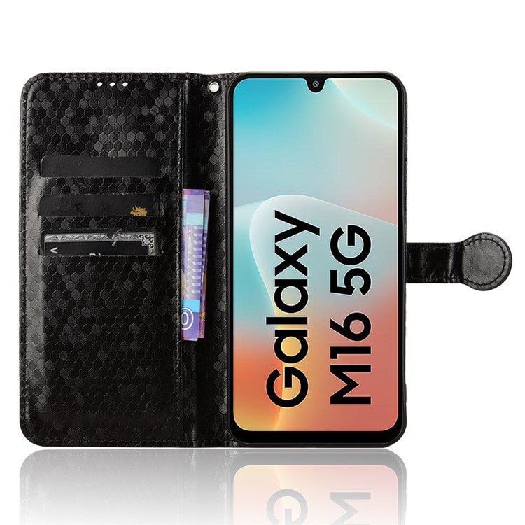 For Samsung Galaxy M16 5G / F16 5G Wallet Case Dot Pattern Imprint PU Leather Phone Cover - Black