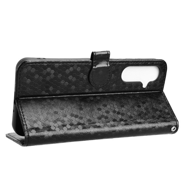 For Samsung Galaxy M16 5G / F16 5G Wallet Case Dot Pattern Imprint PU Leather Phone Cover - Black