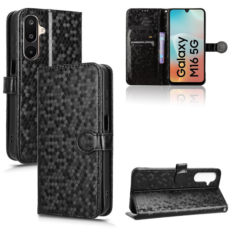 For Samsung Galaxy M16 5G / F16 5G Wallet Case Dot Pattern Imprint PU Leather Phone Cover - Black