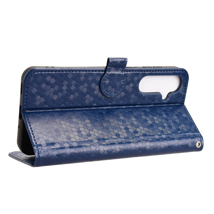 For Samsung Galaxy M16 5G / F16 5G Wallet Case Dot Pattern Imprint PU Leather Phone Cover - Dark Blue