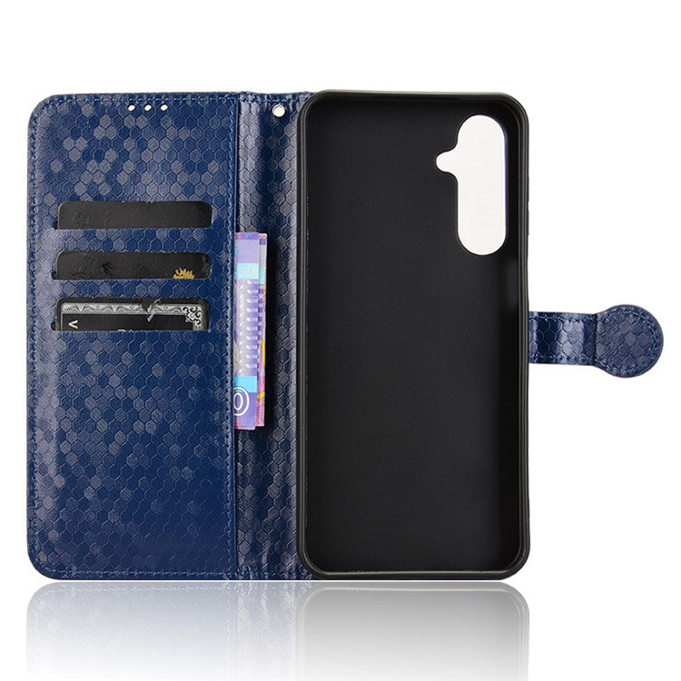 For Samsung Galaxy M16 5G / F16 5G Wallet Case Dot Pattern Imprint PU Leather Phone Cover - Dark Blue