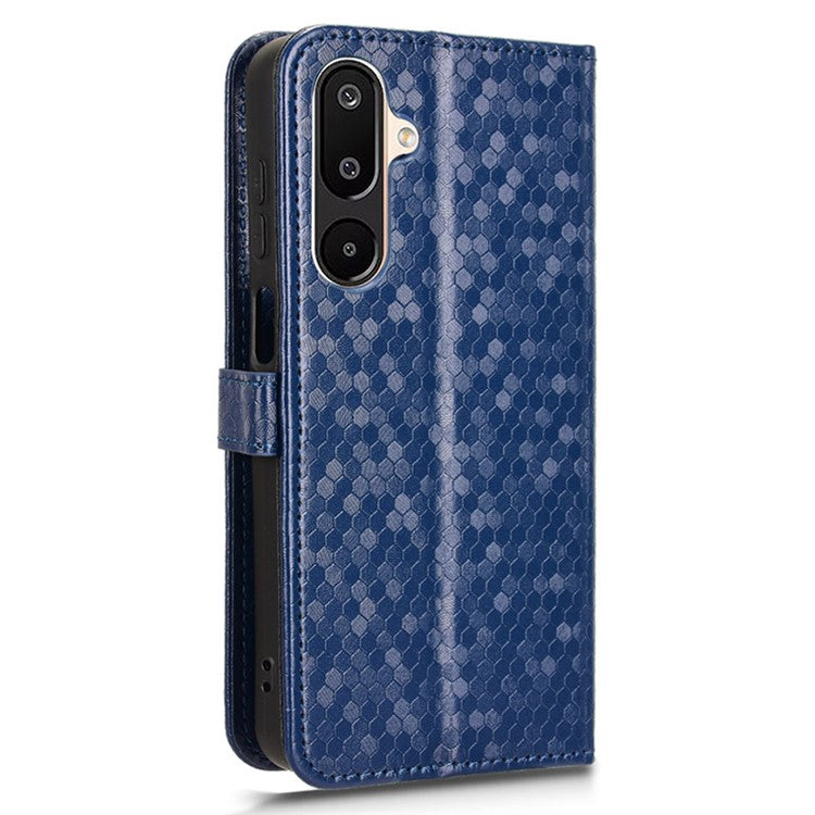 For Samsung Galaxy M16 5G / F16 5G Wallet Case Dot Pattern Imprint PU Leather Phone Cover - Dark Blue