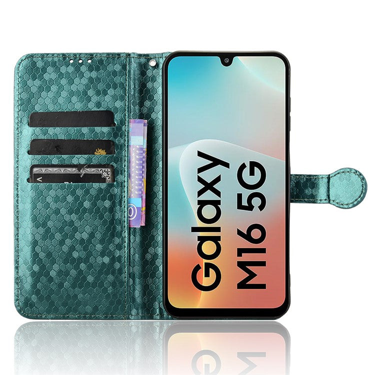 For Samsung Galaxy M16 5G / F16 5G Wallet Case Dot Pattern Imprint PU Leather Phone Cover - Green