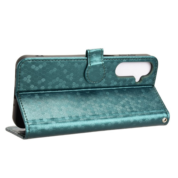 For Samsung Galaxy M16 5G / F16 5G Wallet Case Dot Pattern Imprint PU Leather Phone Cover - Green