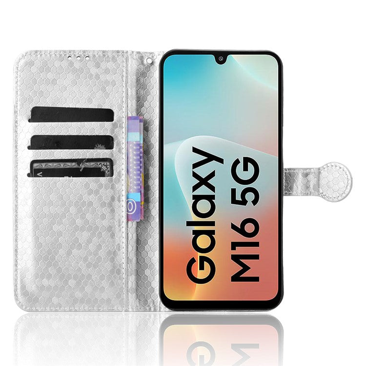For Samsung Galaxy M16 5G / F16 5G Wallet Case Dot Pattern Imprint PU Leather Phone Cover - Silver