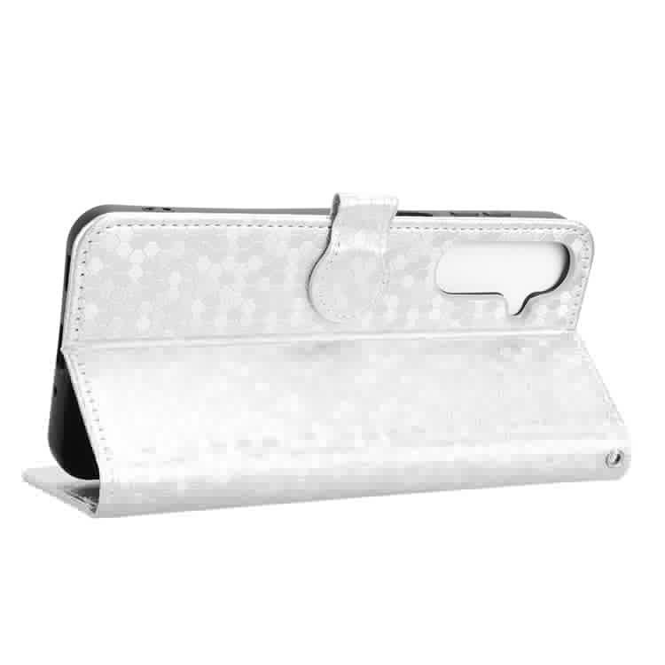 For Samsung Galaxy M16 5G / F16 5G Wallet Case Dot Pattern Imprint PU Leather Phone Cover - Silver
