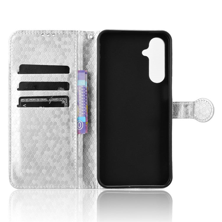 For Samsung Galaxy M16 5G / F16 5G Wallet Case Dot Pattern Imprint PU Leather Phone Cover - Silver