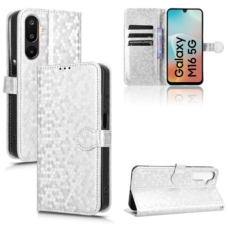 For Samsung Galaxy M16 5G / F16 5G Wallet Case Dot Pattern Imprint PU Leather Phone Cover - Silver