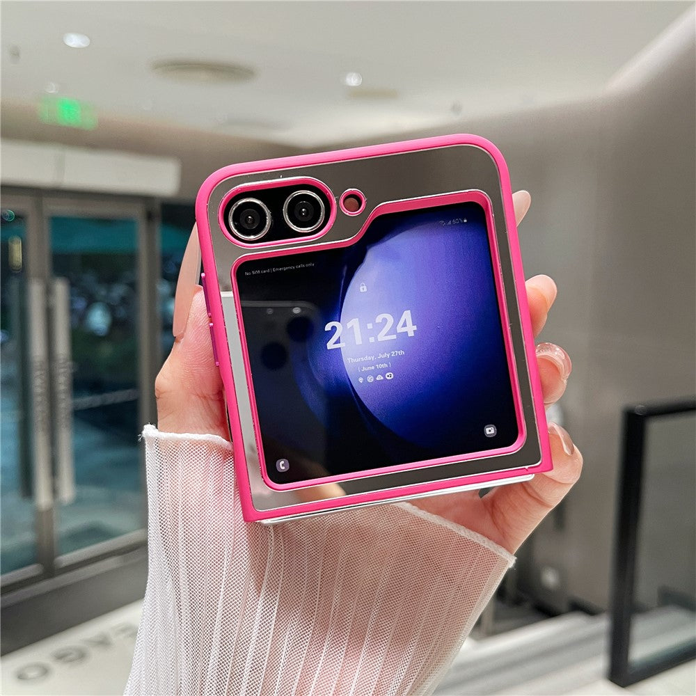 For Samsung Galaxy Z Flip7 FE 5G / Z Flip6 5G Magnetic Case Mirror Surface TPU + PC Shockproof Phone Cover - Rose