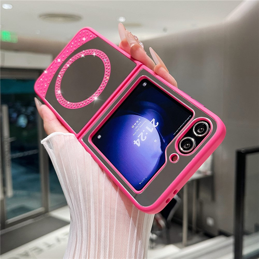 For Samsung Galaxy Z Flip7 FE 5G / Z Flip6 5G Magnetic Case Mirror Surface TPU + PC Shockproof Phone Cover - Rose