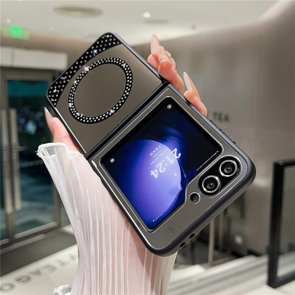 For Samsung Galaxy Z Flip7 FE 5G / Z Flip6 5G Magnetic Case Mirror Surface TPU + PC Shockproof Phone Cover - Black