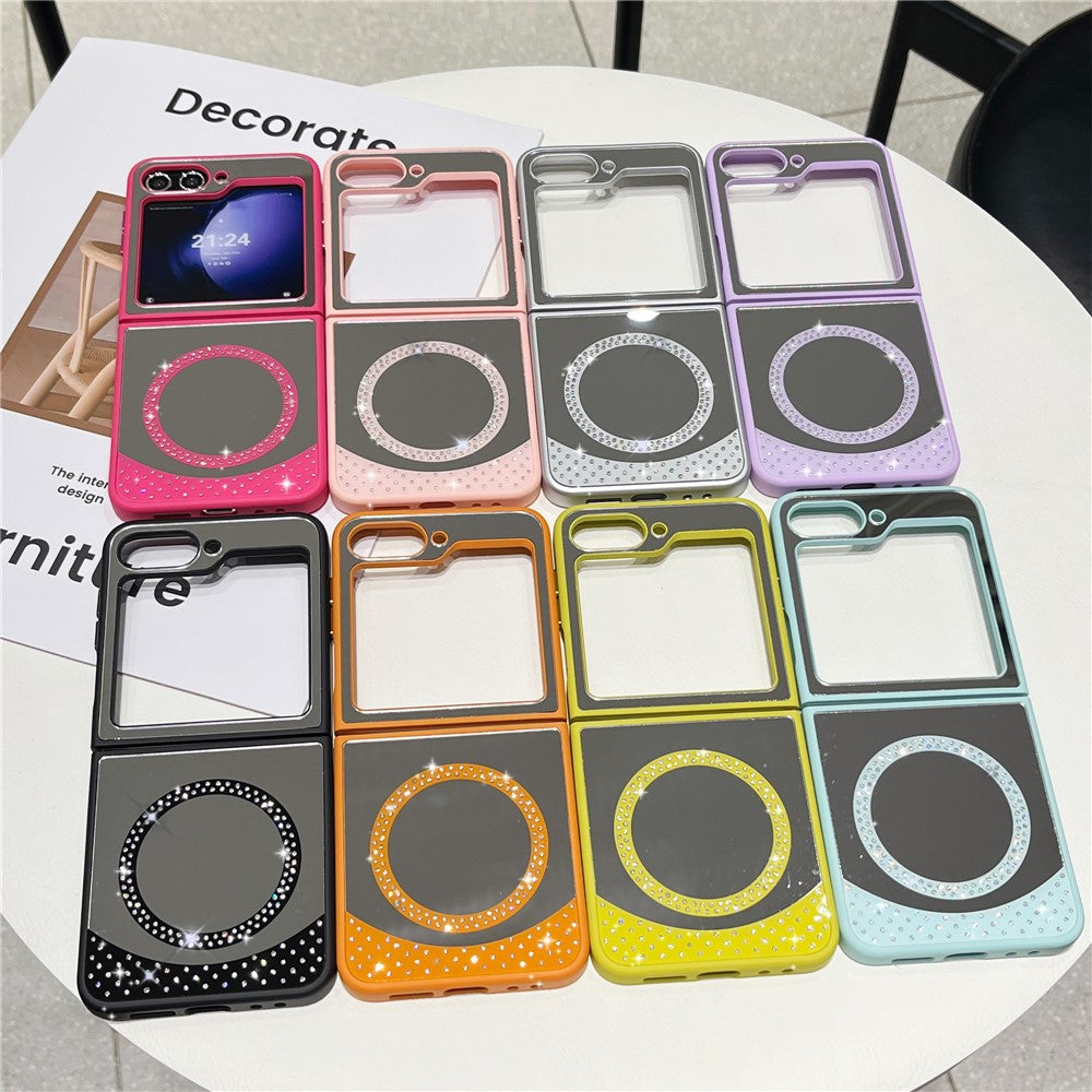 For Samsung Galaxy Z Flip7 FE 5G / Z Flip6 5G Magnetic Case Mirror Surface TPU + PC Shockproof Phone Cover - Orange
