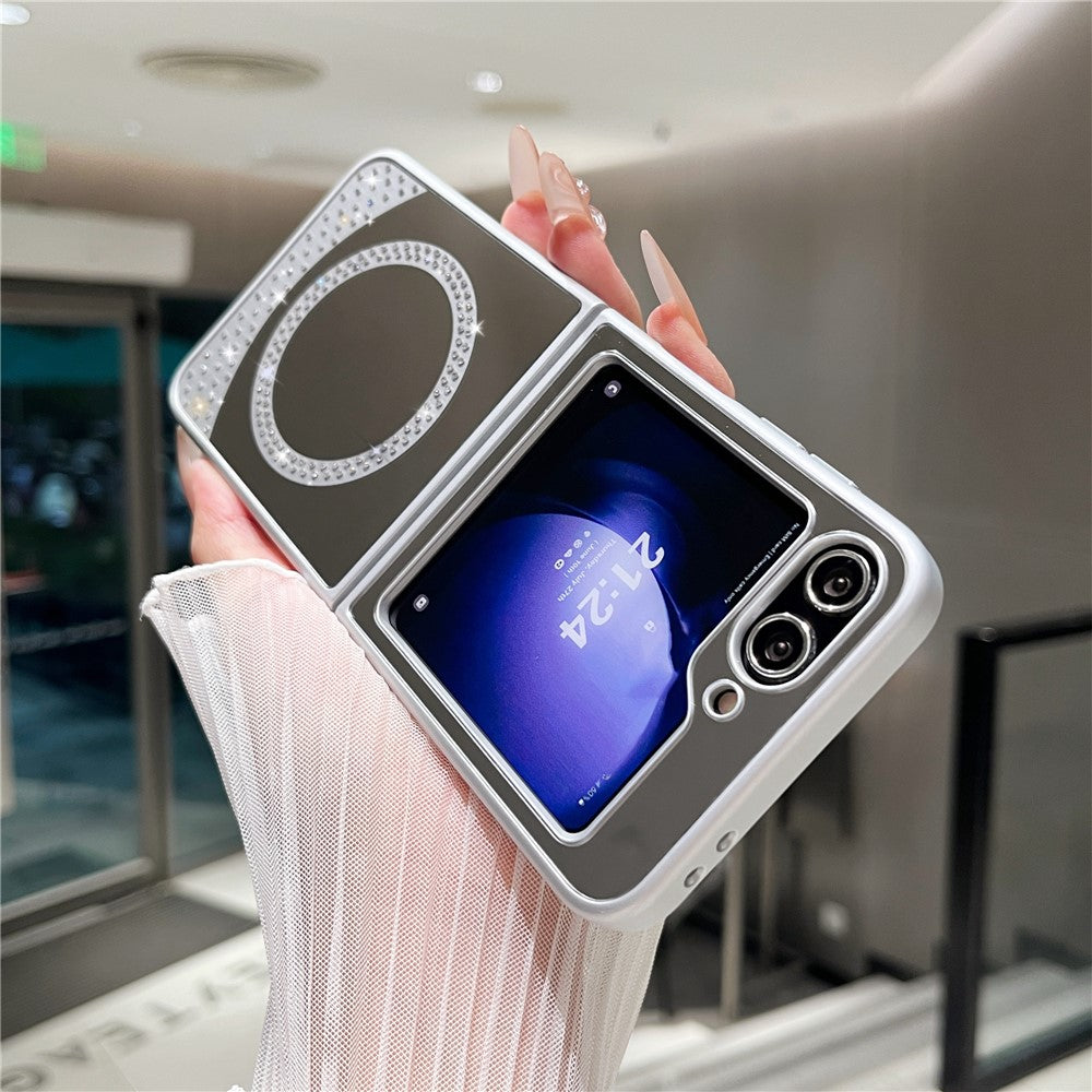 For Samsung Galaxy Z Flip7 FE 5G / Z Flip6 5G Magnetic Case Mirror Surface TPU + PC Shockproof Phone Cover - Silver