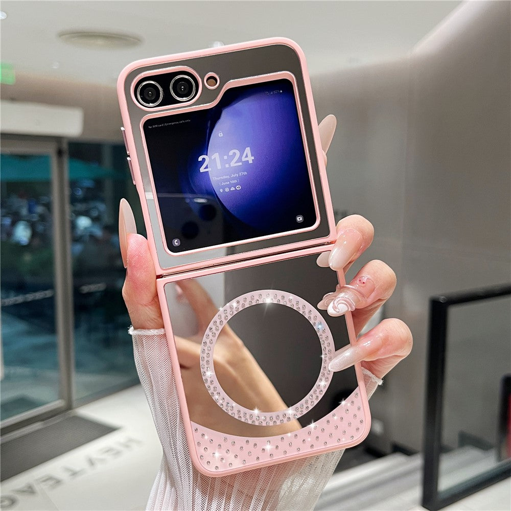 For Samsung Galaxy Z Flip7 FE 5G / Z Flip6 5G Magnetic Case Mirror Surface TPU + PC Shockproof Phone Cover - Pink