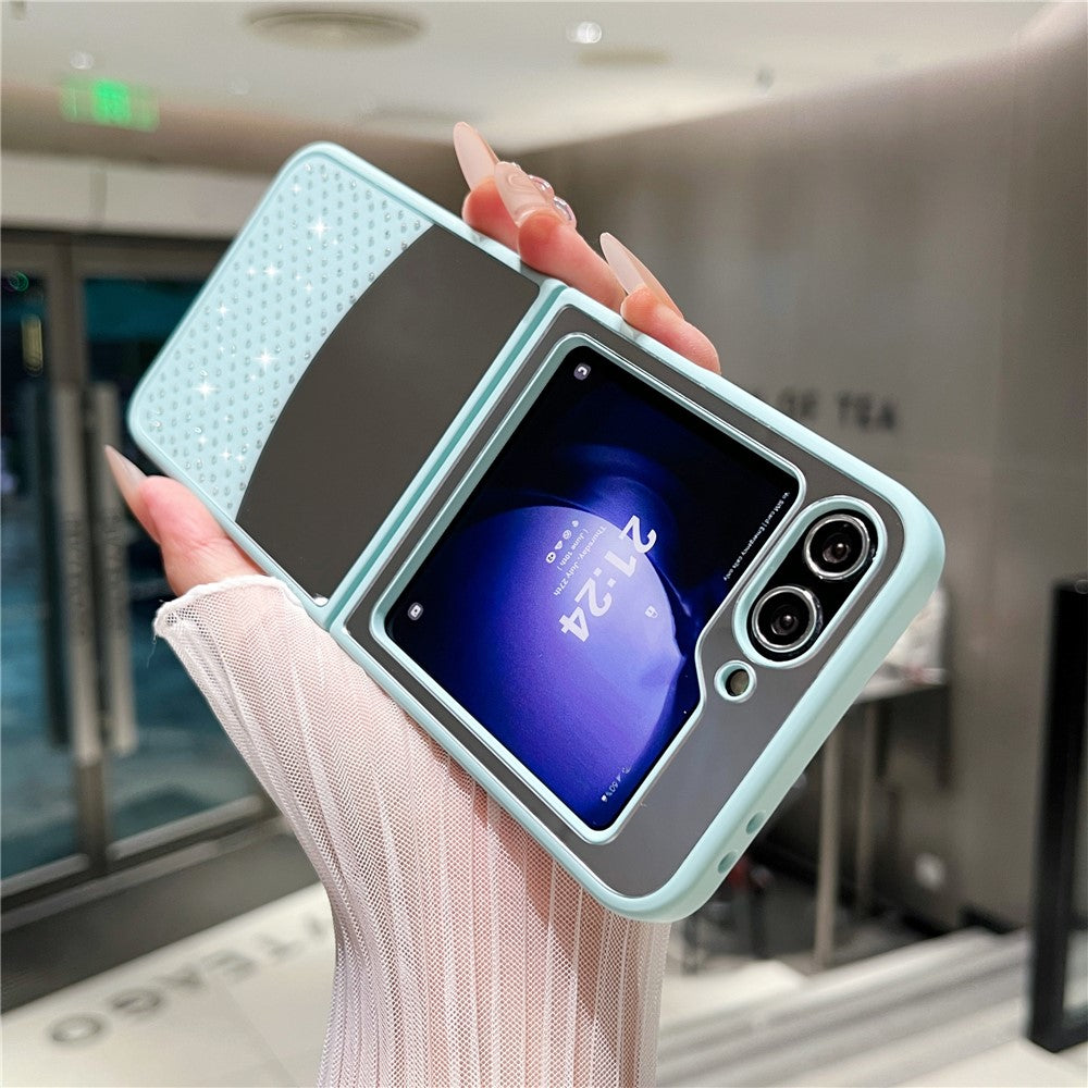 For Samsung Galaxy Z Flip7 FE 5G / Z Flip6 5G Case Mirror Surface TPU + PC Shockproof Phone with Metal Lens Frame - Baby Blue