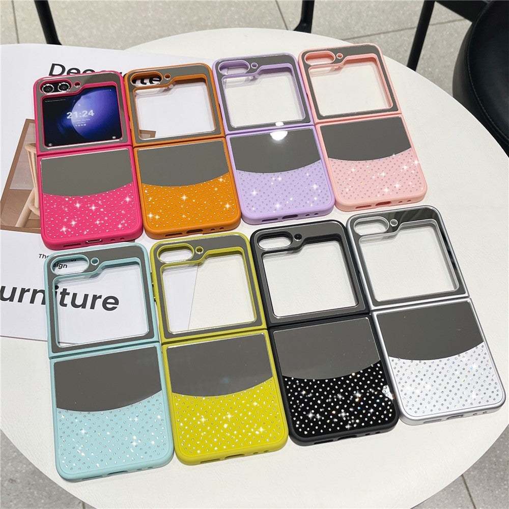For Samsung Galaxy Z Flip7 FE 5G / Z Flip6 5G Case Mirror Surface TPU + PC Shockproof Phone with Metal Lens Frame - Silver