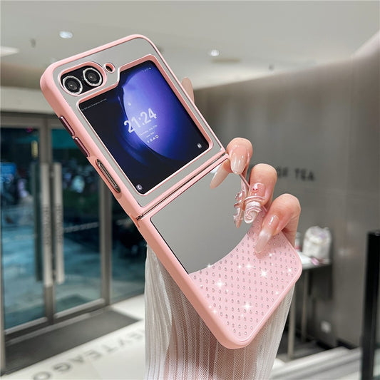 For Samsung Galaxy Z Flip7 FE 5G / Z Flip6 5G Case Mirror Surface TPU + PC Shockproof Phone with Metal Lens Frame - Pink