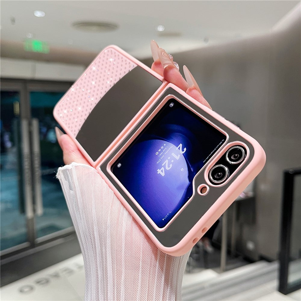 For Samsung Galaxy Z Flip7 FE 5G / Z Flip6 5G Case Mirror Surface TPU + PC Shockproof Phone with Metal Lens Frame - Pink