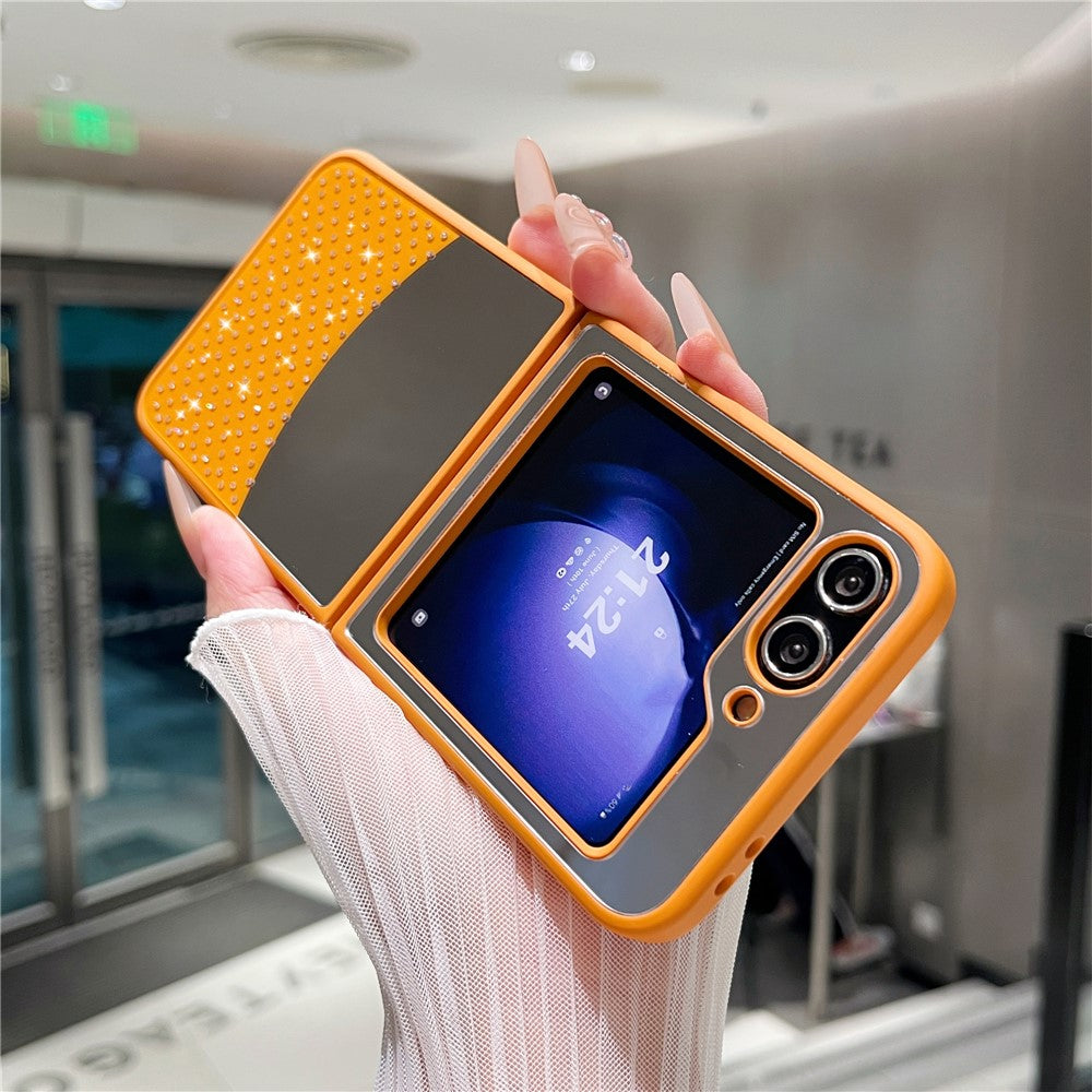 For Samsung Galaxy Z Flip7 FE 5G / Z Flip6 5G Case Mirror Surface TPU + PC Shockproof Phone with Metal Lens Frame - Orange