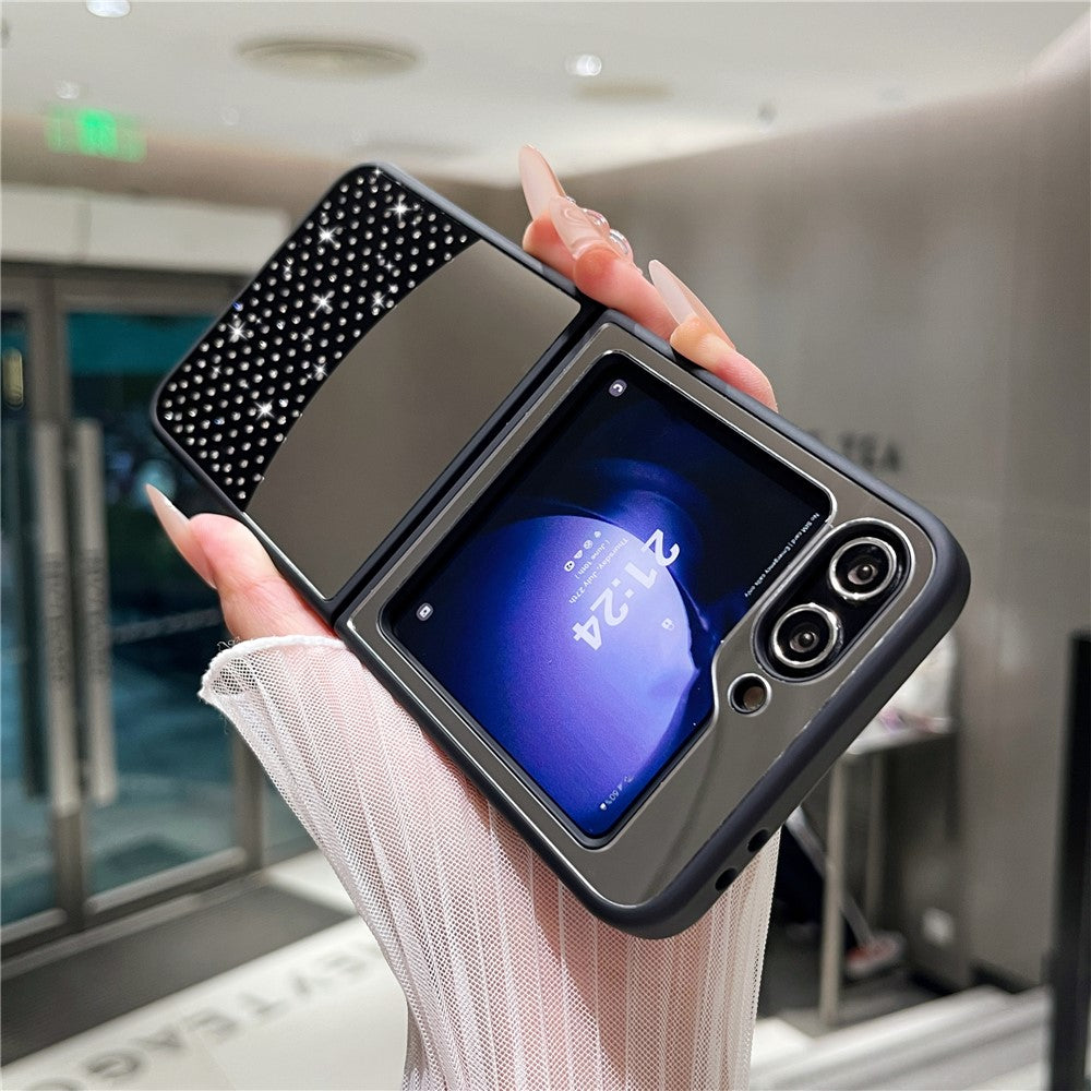 For Samsung Galaxy Z Flip7 FE 5G / Z Flip6 5G Case Mirror Surface TPU + PC Shockproof Phone with Metal Lens Frame - Black