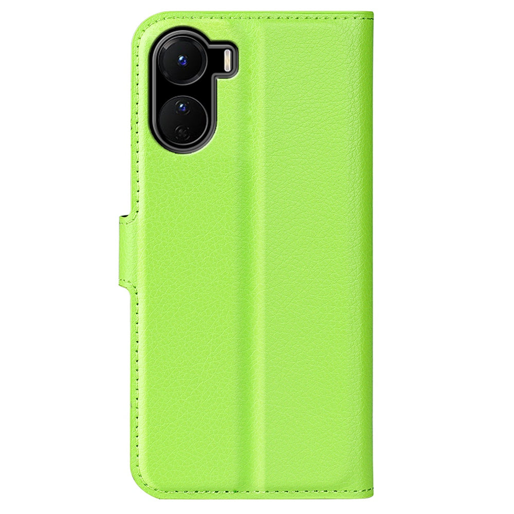 For vivo Y16 4G Litchi Texture PU Leather Wallet Stand Case Magnetic Clasp Folio Flip Protective Cover - Green