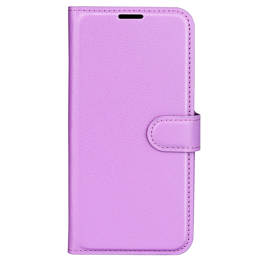For vivo Y16 4G Litchi Texture PU Leather Wallet Stand Case Magnetic Clasp Folio Flip Protective Cover - Purple