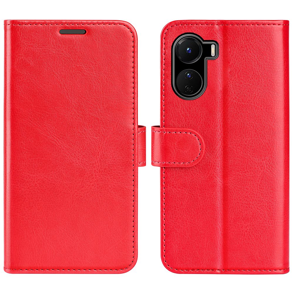 PU Leather Stand Phone Case for vivo Y16 4G, Crazy Horse Texture Folio Flip Foldable Stand Wallet Cover - Red