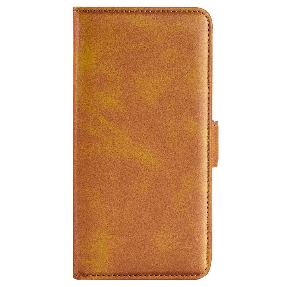 For vivo Y16 4G Calf Texture PU Leather Case Dual Magnetic Clasp Stand Wallet Folio Flip Phone Cover - Yellow