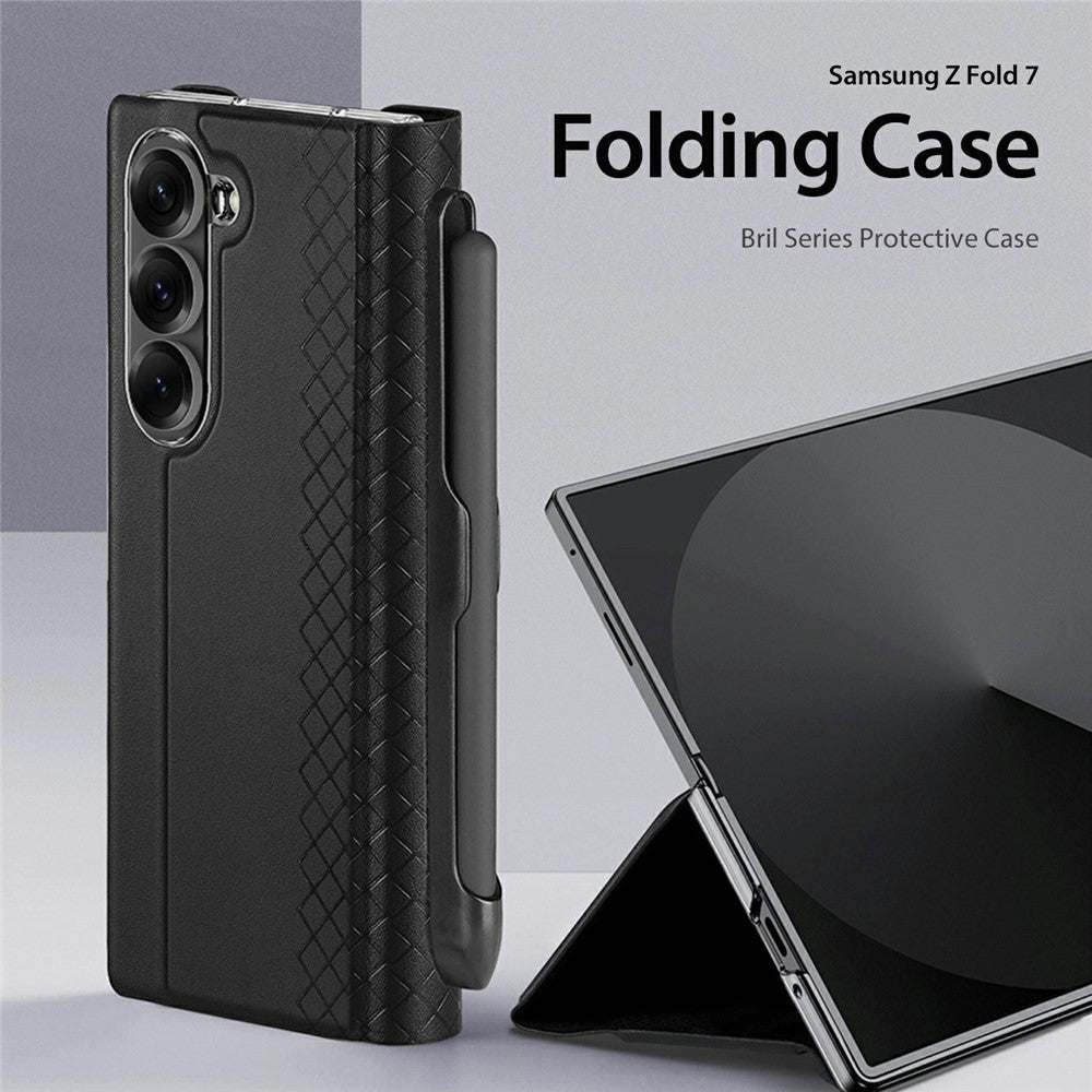 DUX DUCIS Bril Series For Samsung Galaxy Z Fold7 5G Case Leather Stand Phone Cover with Pen Holder - Black