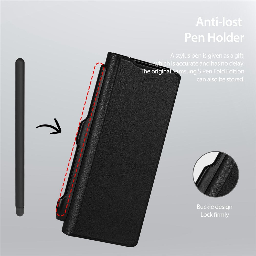 DUX DUCIS Bril Series For Samsung Galaxy Z Fold7 5G Case Leather Stand Phone Cover with Pen Holder - Black