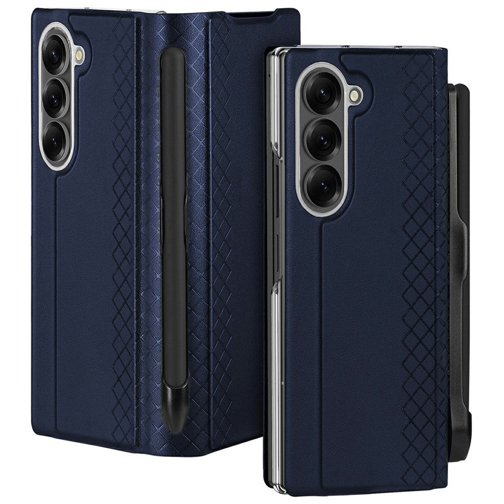 DUX DUCIS Bril Series For Samsung Galaxy Z Fold7 5G Case Leather Stand Phone Cover with Pen Holder - Blue