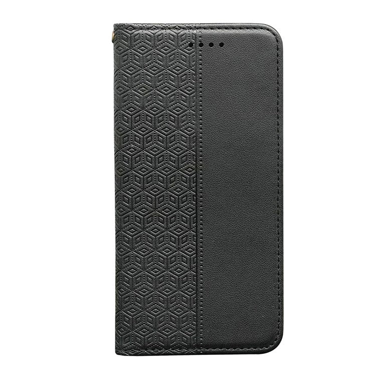 For Samsung Galaxy M16 5G / F16 5G Wallet Phone Case Strong Magnetic Checkered Pattern Imprint Leather Flip Cover - Black