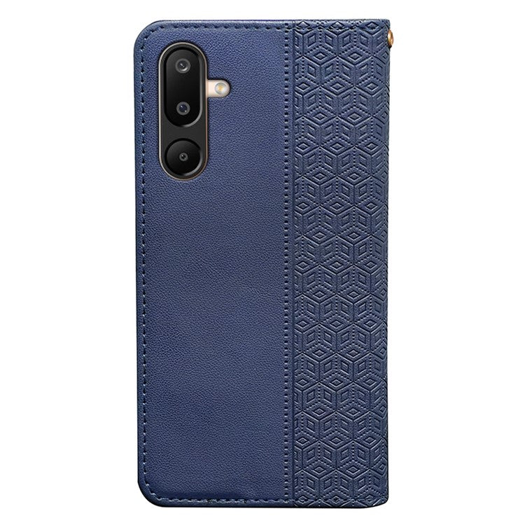For Samsung Galaxy M16 5G / F16 5G Wallet Phone Case Strong Magnetic Checkered Pattern Imprint Leather Flip Cover - Blue