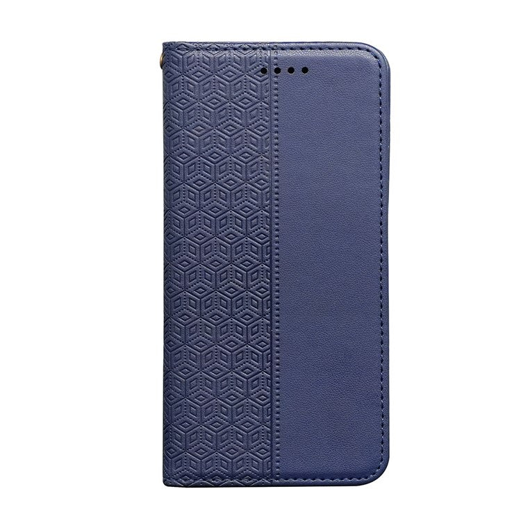 For Samsung Galaxy M16 5G / F16 5G Wallet Phone Case Strong Magnetic Checkered Pattern Imprint Leather Flip Cover - Blue