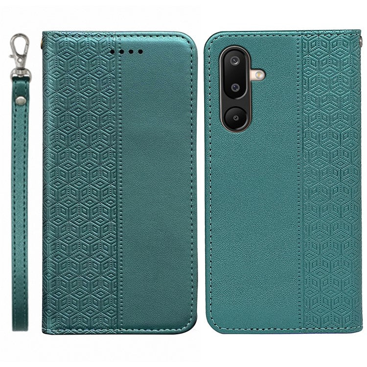 For Samsung Galaxy M16 5G / F16 5G Wallet Phone Case Strong Magnetic Checkered Pattern Imprint Leather Flip Cover - Green